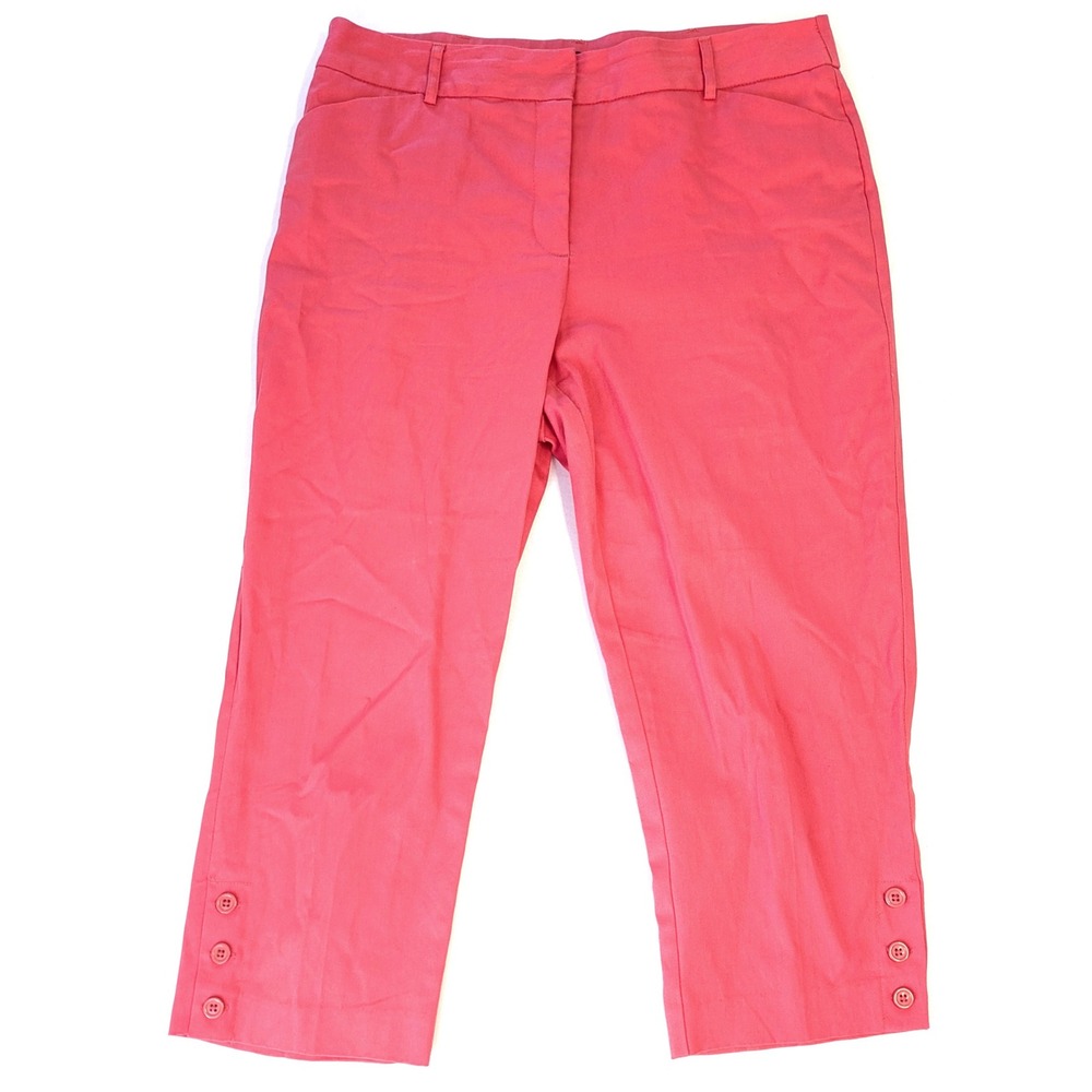 Counterparts Womens Coral Pink Button Hem Cropped Capri Pants Size 14